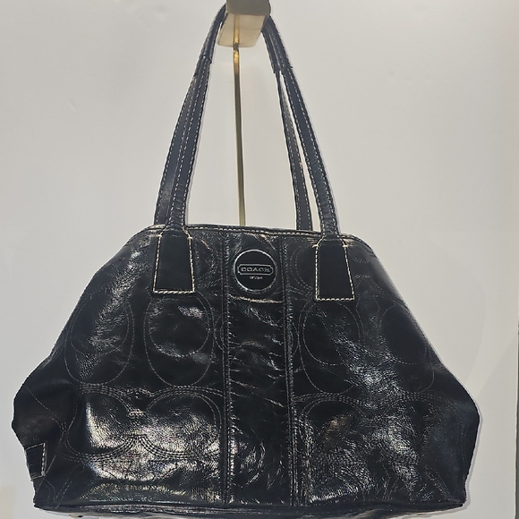 Coach Handbags - Coach Black Patent Leather Stitch Shoulder Hobo Satchel‎ Bag Purse Tote EUC